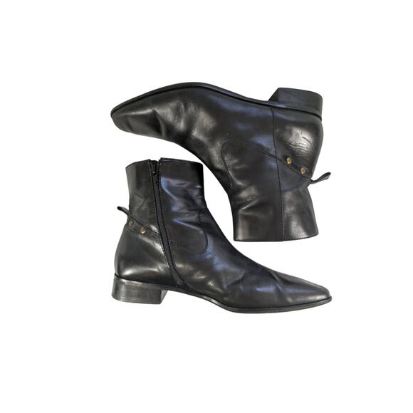 TALBOTS! FINE BLACK GENUINE LEATHER STUDDED HEEL NIPPED TOE ANKLE BOOTS! SZ 8.5B - Picture 9 of 12